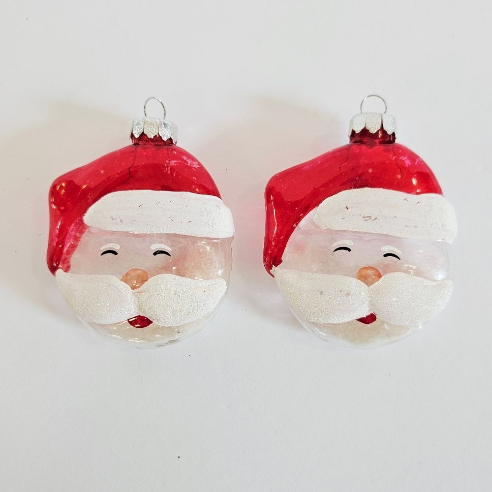 Vintage Rauch Set of Two Glass Hand Painted Hollow Glitter Christmas Ornaments